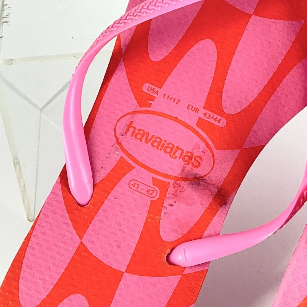 Havaianas Size Size 11 12 Pink Orange Wave Flip Flop Thong Sandals Womens Brazil